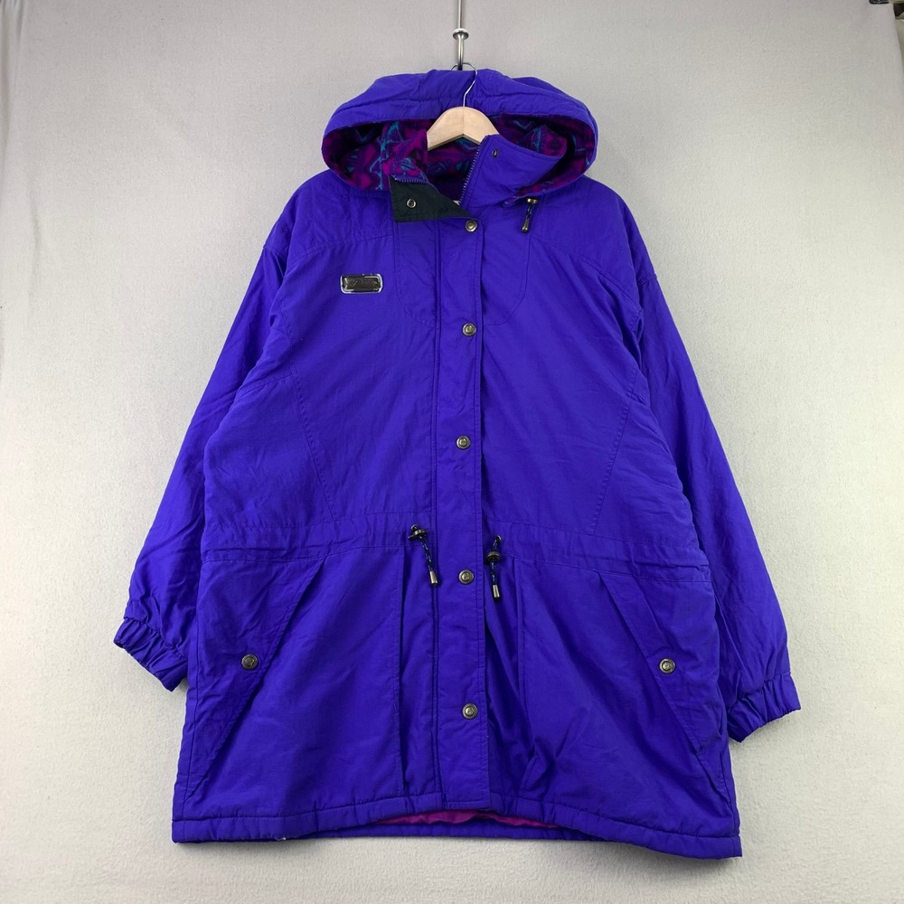 VTG Columbia Radial Sleeve Parka Jacket Womens L Purple Fleece Lined Hooded
